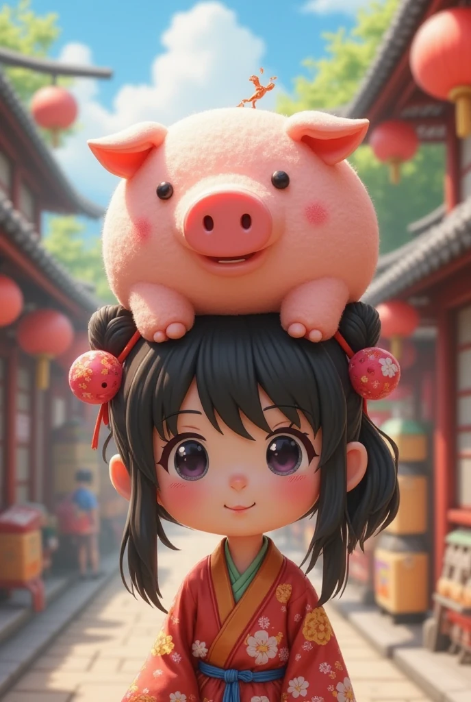 Miyazaki Hayao style, a with a smile, dragon boat festival, close-up view, little cute chibi graphics, ilm photography, highly detailed, best quality, ultra-fine painting, bright colors, depth of field, 32k,