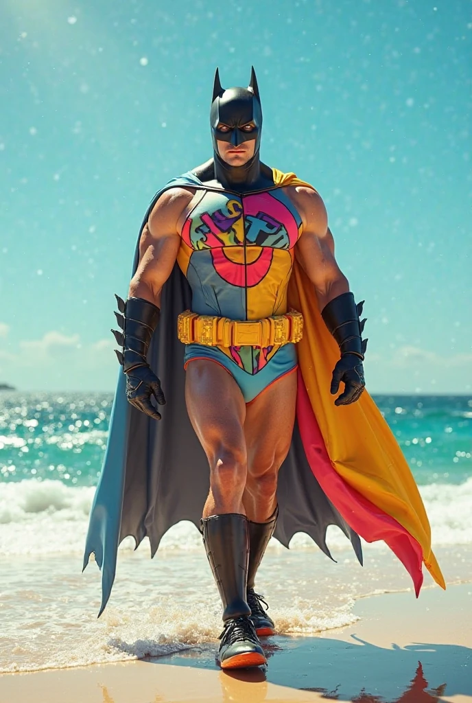 " Batman wearing contemporary costumes with a trimmed beard. Ele possui hidrocinese, displaying the ability to manipulate water in the form of flying, ele tem o cabelo curto militaar, creating massive waves and splashes, usando apenas sunga, shirtless, top less, underwear with bulky bulge "