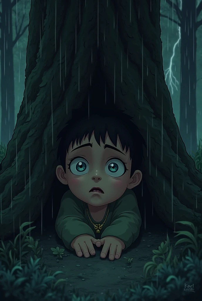 child 8 years, forest, rain, lightning, (8d) animation, powerful, funny