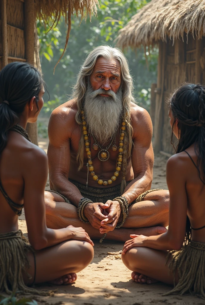 One man with good body structure meditating without head he meditate with no head on his body ,he only having body but no head at one place holding his his head cut and kept on ground and meditating ,his head with good face and and long white beard and full hair ,that meditating person looks like bramhana