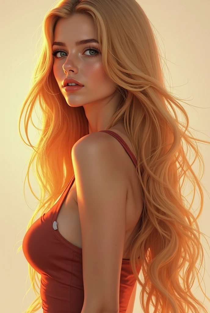 Uma mulher maravilhosa, sentada, pernas abertas, NUA!, com longos cabelos,loiros, nua, pubic hair, large , big red lips, arte digital fotorrealista. Uplighting: The soft glow of a setting sun casting a warm golden hue, destacando os detalhes intrincados de seus seios pequenos e perfeitos, nua, pubis with lots of hair, fios de fogo de seu cabelo loiro, Cores: do sol. compositing: Nikon D850 DSLR Camera, usando uma lente 70-200mm f/2.8, Resolution 45.7 megapixels, Sensibilidade ISO: 64, Velocidade do obturador 1/200 segundo, com foco em seu olhar intenso, Capturing your strength and determination. - Imagem #3, cadela --auto --s2