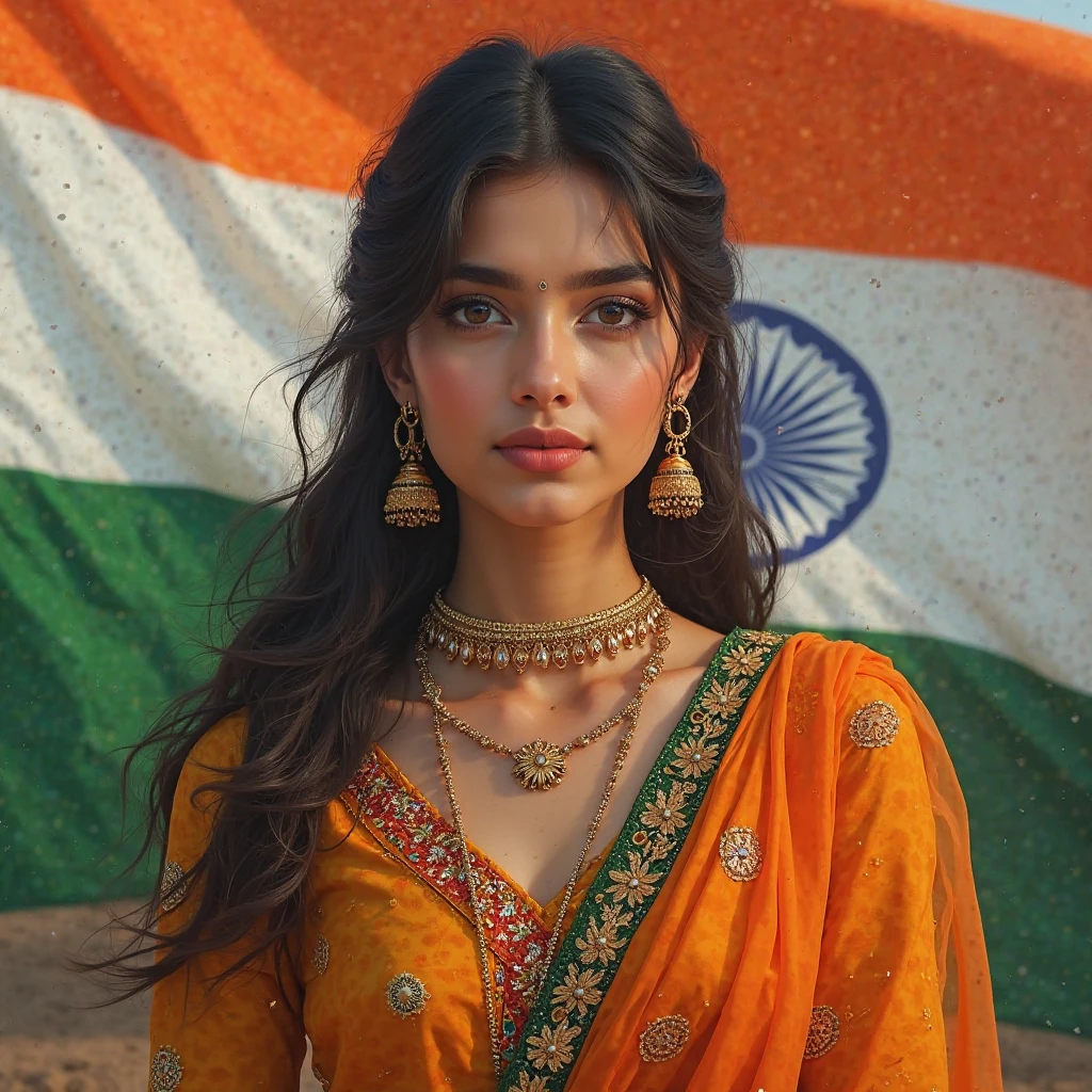 a 22 year girl wearing frok and holding indian flag on her hand and her name afsana written on his frok