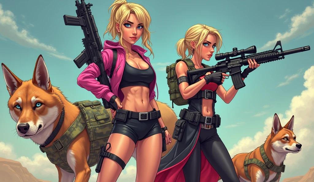 Side scrolling video game, teams of heavily armed sci fi warrior are plying volleyball, the character with the volleyball is represented by a bazooka. the action is outlandish and brutal