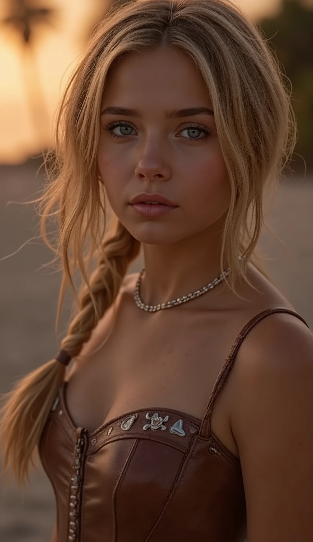 🌟 quality & silent: whole head down to below the chest, three sided view, masterpiece, 8k, ultra high resolution, hyperrealistic, very detailed, natural lighting, SLR lighting, SLR camera , Fujifilm XT3, film grain, Sharp concentration, perfect lighting. 🌌 Scene & background: different backgrounds: A romantic sunset on the beach, with warm, golden hues . A dark, mysterious forest with moonlight, that falls through the trees. A luxurious Bedroom with candlelight and silky curtains. Ein urbaner background mit Neonlichtern und regennassen Straßen. 😈 model & Styling: wild girl, Silver/blonde hair, different hairstyles such as ahoge, quin tails, tri tails, pixie cut, expressive hair, single sidelock, hair pulled back, french braid, blunt bangs, streaked hair, flattop , which in various Poses fall loose or styled are, and bright blue eyes , glowing blue eyes, She is wearing a lightweight , leather corset with deep neckline. 🔥 Pose & Mood: Different sensual facial expressions: she looks directly at the camera , with a seductive smile and half-closed eyes. She opens her lips slightly, with a playful and tempting look. She tilts her head slightly to the side, with a dreamy and sensual expression. She looks over her shoulder, with a mysterious and intense look. Die Mood ist sinnlich, seductive and full of emotions. 💋