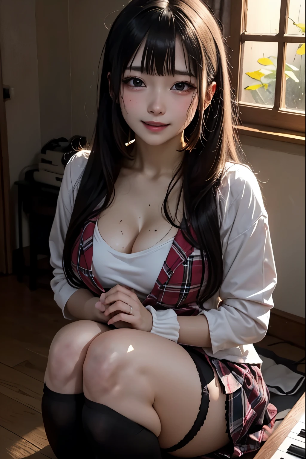 HIGH SCHOOL GIRLSブレザー、HIGH SCHOOL GIRLS、red plaid skirt、JK Style、jacket、smile、garter、Knee Socks、pantyhose、 Beauty from Another World 、So cute、boredom、 extraordinary beauty、dark black eyeshadow、sorrow、 Good Skin Shine 、Long Hair Straight Hair、 My Chest Sweat Glows 、暗いsmile、beautiful woman、 stained glass background、on the table、top quality、5 reference books、 Sweat Glows on My Face 、 Dark Black Eye Shadow 、Thigh sweat、sweating、 black frills oriental size regular size 、dark pink hair、 sweat my thighs 、 I sweat a lot and become sticky 、 my thighs have a really cute face 、Lots of sweat shines on her thighs and chest 、smaller breasts、Slightly slim、 Sweats All Over 、I will play the synthesizer。、 Sweats on My Thighs and Chest 、thin legs、Duo、Lesbian Couple、 hug、私の彼女はSo cute顔をしています、 My female friend has a very beautiful face、Do lesbian play 、 super straight hair、 very white skin 、 play a synthesizer 、sexy expression、 sitting in front of a synthesizer instrument 、 the expression of a person who puts up with masturbating 、Panting expression、with an ecstatic expression、 operate a synthesizer 、Playing a keyboard instrument、My thighs sweat and glow、