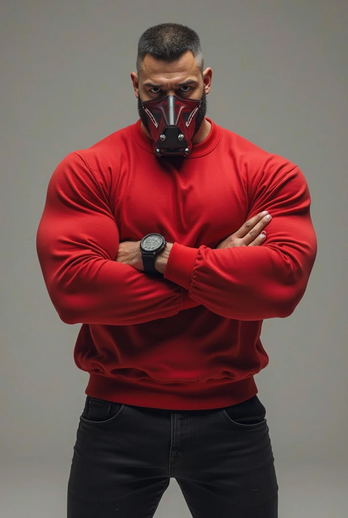 a very handsome young man, massively muscular, with massively large muscles, with massively large biceps, with massively large arms, with a surgery mask, wearing a simple white sweatshirt with long sleeves, in a dark alley, seen close up