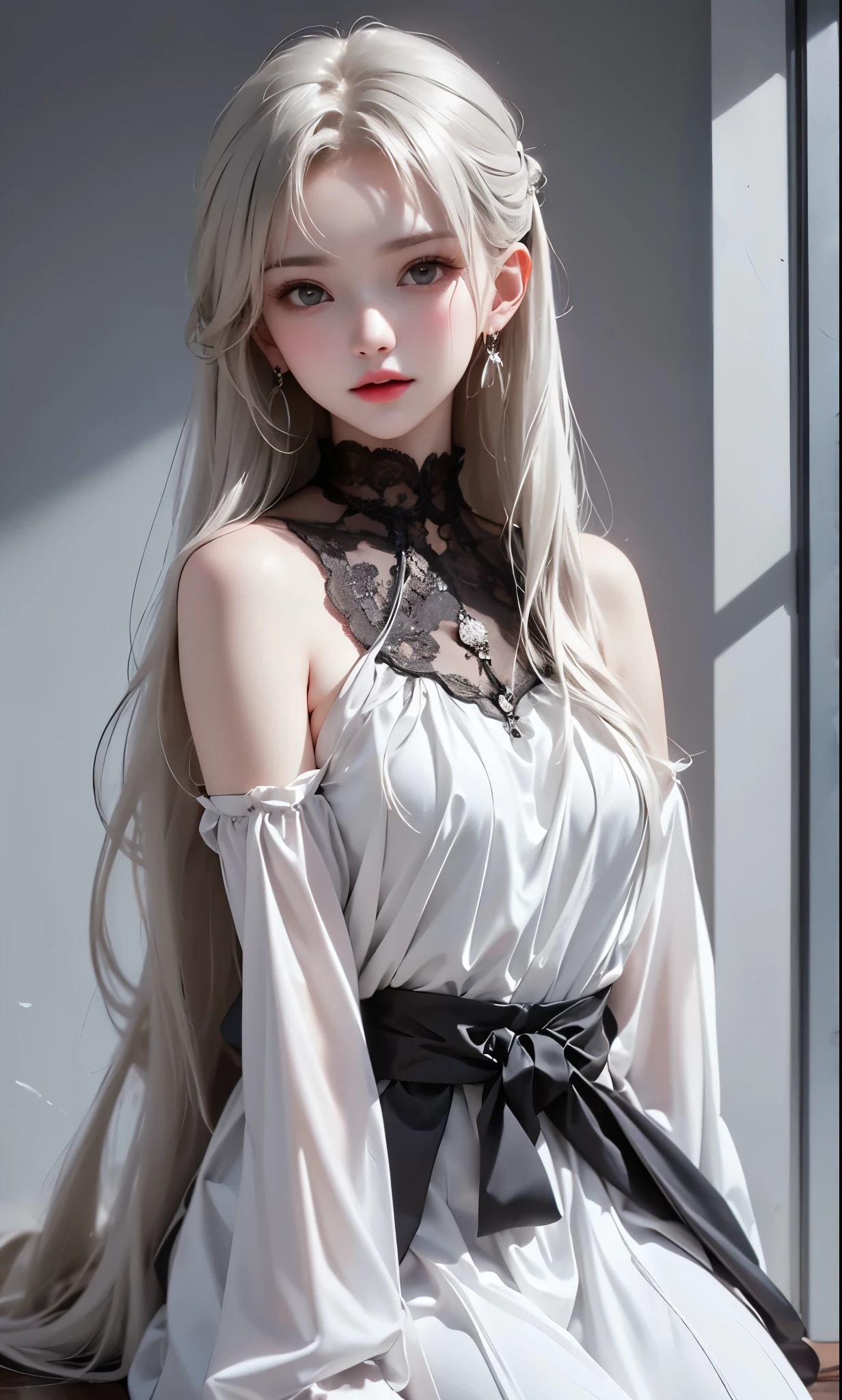 a woman with long hair wearing a beige dress and a hat, a stock photo by Lü Ji, trending on cg society, aestheticism, ulzzang, popular korean makeup, ”beautiful anime woman