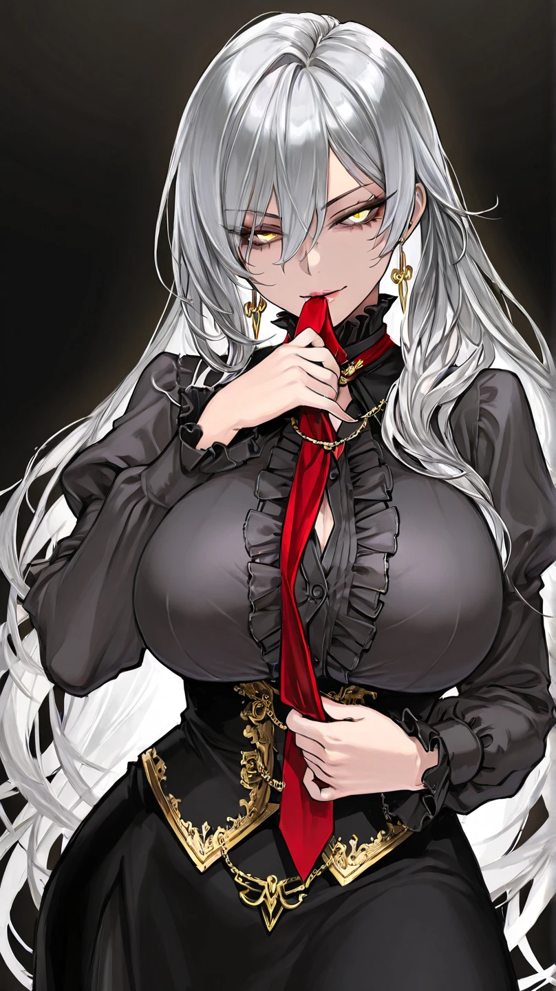 a tall woman with very pale skin behaves very pretentiously and arrogantly, while usually remaining dispassionate