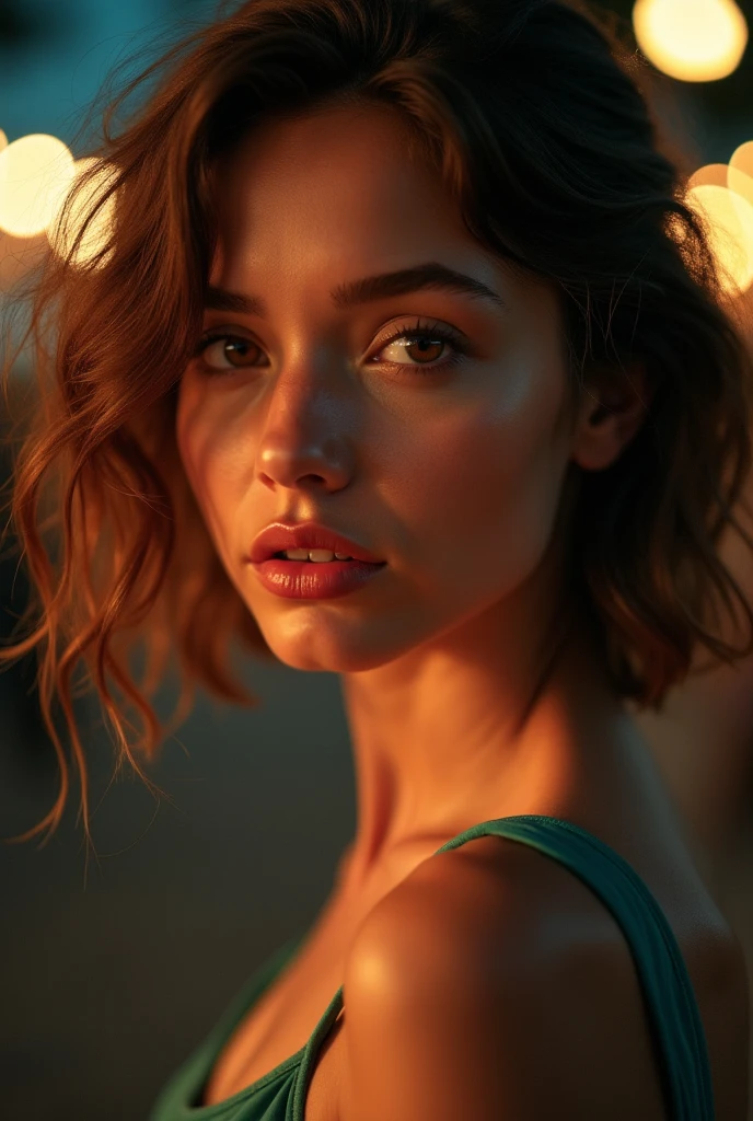 RAW Photograph, Ana de Armas, medium brown hair parted to once side, looking at the camera, partial body of the goddess of speed and precision, stunning eyes that pierce your soul, wearing elegant clothing with luminescent detailing, curvy and sexy, colorful, highly detailed skin with visible pores, she holds secret knowledge about the fundamental nature of reality, large natural breast, ample cleavage, specular highlights, future technology, cosmic motif, minimalist composition, insane intricate detail, award winning art, raytracing, sharp focus, 8k, hdr, masterpiece, photography, dslr, kodachrome, 35mm photograph, analog film, professional, highly detailed