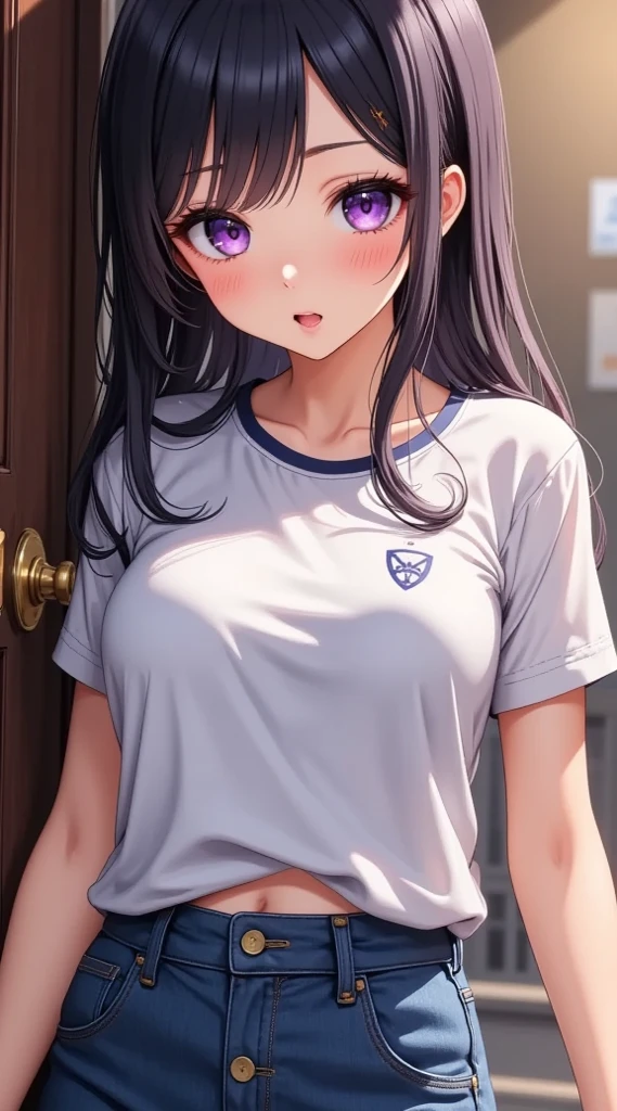 (((pixel perfect, Detail Perfect))), Solo, 1girl in, Umi Sonoda, Looking at Viewer, Sweat, Heart-shaped pupil, cum on, nedium breasts,
Half closed eyes, blush,
view the viewer, From below, Focus, straddle the particles of light, Love hotel bedroom, garments(Y shirt,String pants),