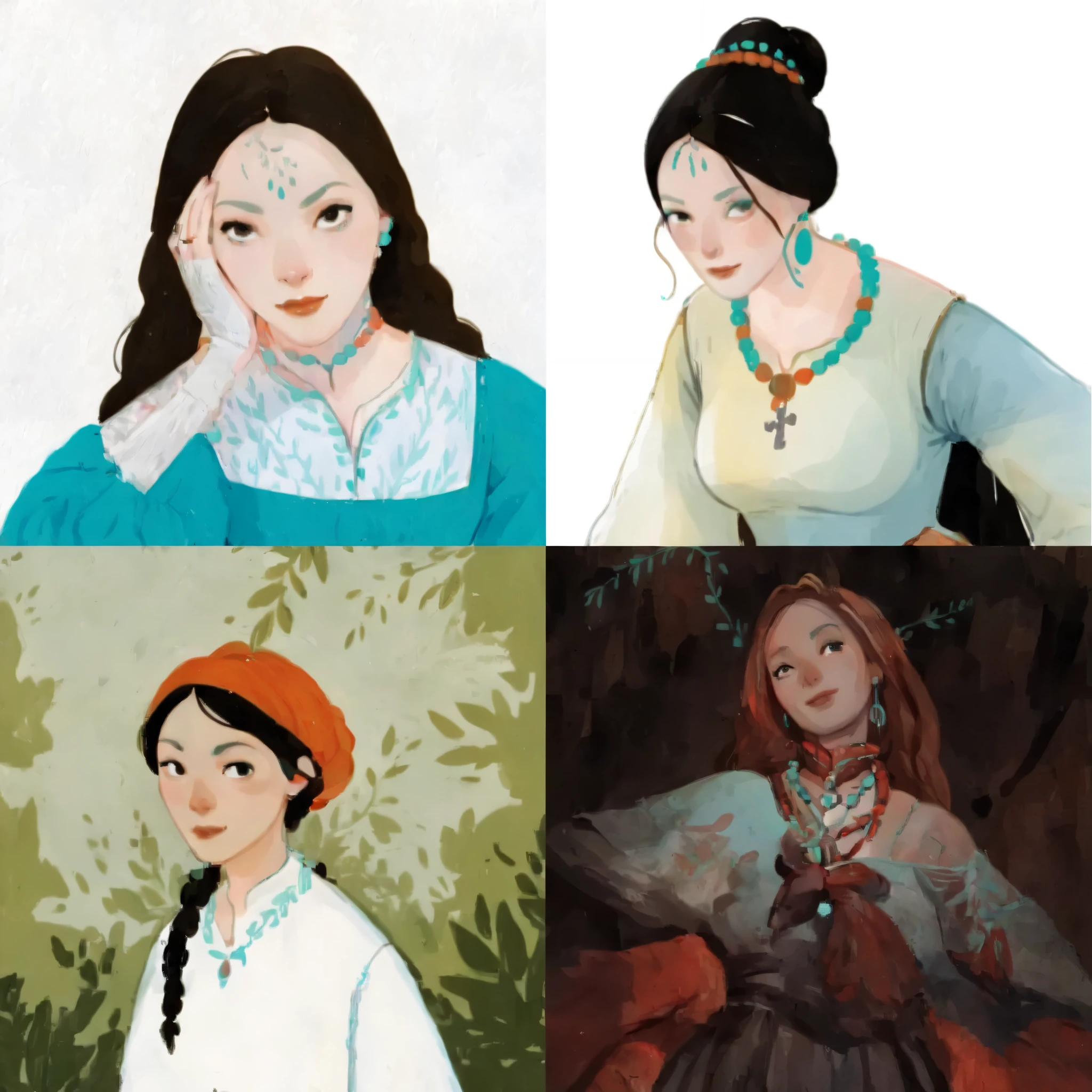 score_9, score_8_up, score_7_up, score_6_up, score_5_up, score_4_up, 1_woman, 6 different pannels, pale skin, long_hair, wearing a vibrant long peasant medieval dress, detailed clothing, sketches, detailed thick gouache painting, illustration, in gougoupaintleaves style:1.5, hyper_dynamic scene, pov from above, sattan style, XLCOMIC_POS