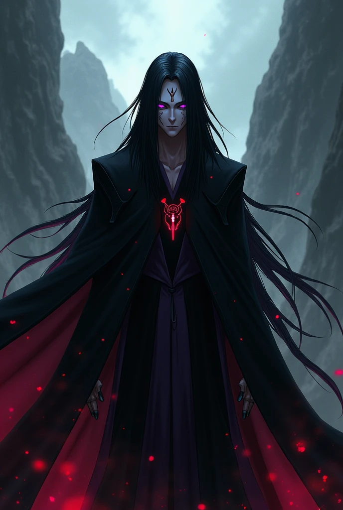 "Create a dark fantasy book cover image. oil painting style male character with long black hair wearing a black coat Standing in the middle of a dark forest There was a blood moon shining behind it. One side of his face showed a calm expression. The other side expressed anger. Use black as the main color. Add blood red to create conflict. The fonts make the letters look ancient and mysterious."
