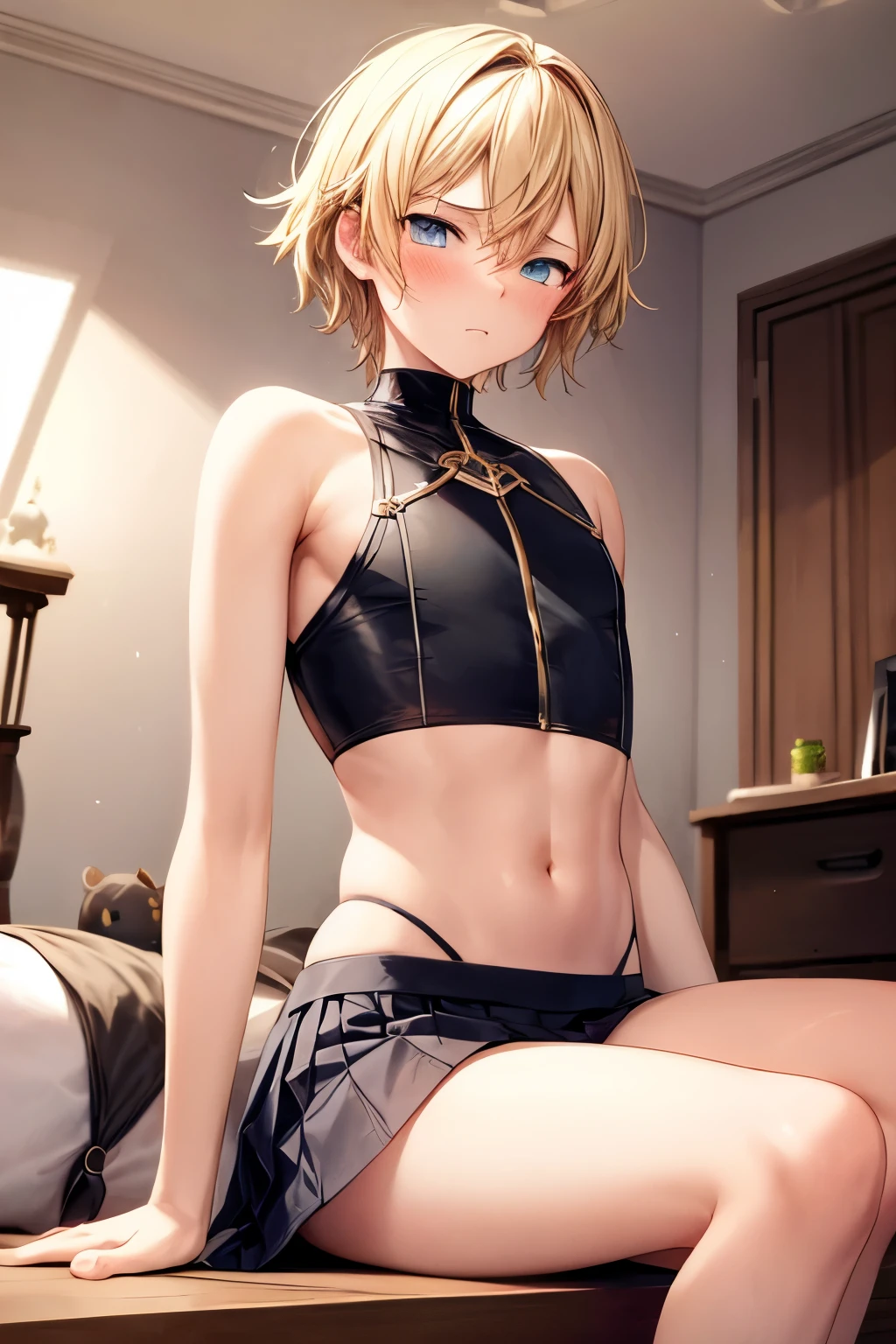AS-Younger, masterpiece, highest quality, One Girl, Tanya Short Hair, ponytail, Bomber jacket, Cowboy Shot, Tank top, shaving,naked,Micro Bikini,Nipples