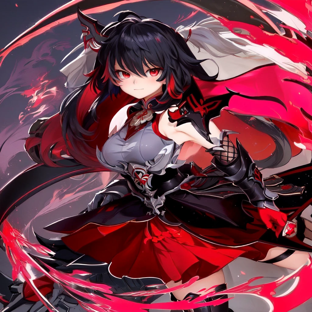 1girl, black hair, neko ears, red eyes, playing with her loose clothes, bare shoulders, blood, light particles, light rays, wallpaper, high contrast, colorful, black cat tail, sexy cat pose with a pow up, scenery, anime, smirk