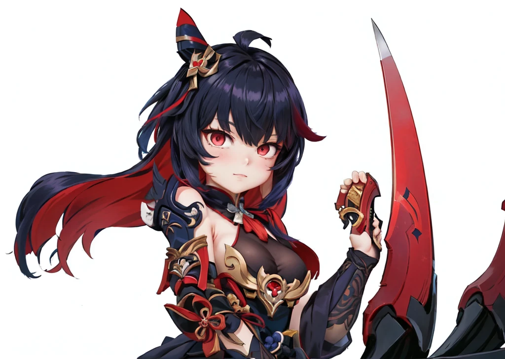 high fantasy clothes, ((white background)), full body, weapon, female, solo,