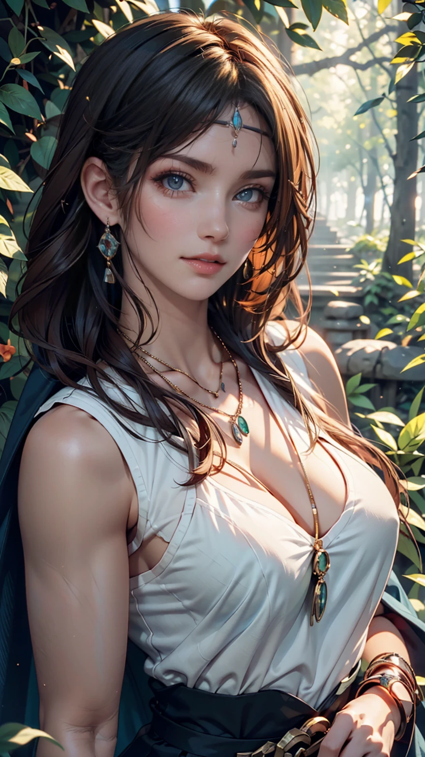 high level of detail, best quality, masterpiece, 1girl, garnet-smf, jewelry, solo, necklace, dress, long hair, tiara, breasts, brown eyes, gloves, brown hair, elbow gloves, cleavage, bare shoulders, medium breasts, white dress, strapless, wedding dress, white gloves, lips, strapless dress, princess ,lips, black hair, skin tight, cowboy shot, collarbone, low-tied long hair, outdoors, castle, clouds, garnet from final fantasy 9, (masterpiece, best quality:1.2),(8k,highres,RAW photo,realistic,photo-realistic:1.3),(detailed skin texture,detailed cloth texture,beautiful detailed face:1.25),professional lighting,photon mapping,beautiful soft light,radiosity,physically-based rendering,model shoot style, model shoot style, (extremely detailed CG unity 8k wallpaper), full shot body photo of the most beautiful artwork in the world, complex 3d render ultra detailed, looking at viewer, 18 yo, wet hair, real human skin, vibrant details, hyperrealistic, beautiful, octane render, 8k, best quality, masterpiece, an extremely delicate and beautiful, extremely detailed ,CG ,unity ,wallpaper, (realistic, photo-realistic:1.37),Amazing, finely detail, masterpiece,best quality,official art, extremely detailed CG unity 8k wallpaper ,extreme detailed eyes, (perfect face), shiny skin, colorful, highest detailed, vibrant colors, ultra high res, (high contrast), intricate, lens flare,