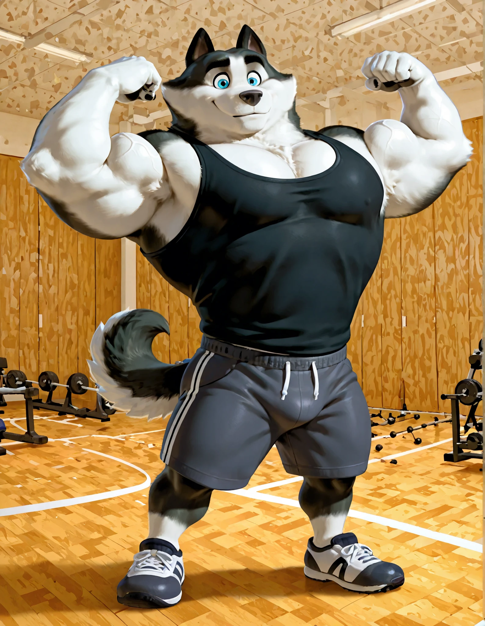 ((trending on E621, trending on Furaffinity digital media, trending on Artstation, trending on twitter , digital painting, digital media, digital paint, digital illustration, (masterpiece))) (((((2D_art))))),(((((((by_bigdad))))))), by takemoto arash, by_kuroma ,((((by_drks)))), by_ashendawger, by_kardie , BREAK ((((solo:1.3,Full body)))) ((((((anthro, anthrofield, (grey wolf)))))) | break | handsomeface,((((((elderlyface)))))), age_up_face , (((wildface)))))))), ((((((((charming)))))))) BREAK ((((((hyper_muscles:1.3)))))), (((detailed eyes,blue eyes))) | (((gray fur | finger claw | )))) | (((((((( gray hair | black eyebrow | short hair | black goatee hair | spiky_black_Ear_piercing))))))))) | BREAK (((((thick eyebrows))))) | BREAK (best quality | 8k | hi-res)) BREAK (((perfect face))) | BREAK 2:3 ((high-angle view or ((dynamic angle)) or low-angle view or front view or quarter view)), ((dutch angle)), ((thongs)))) ,(((workout, Exercise))), (((gym_background, fitness_background)))