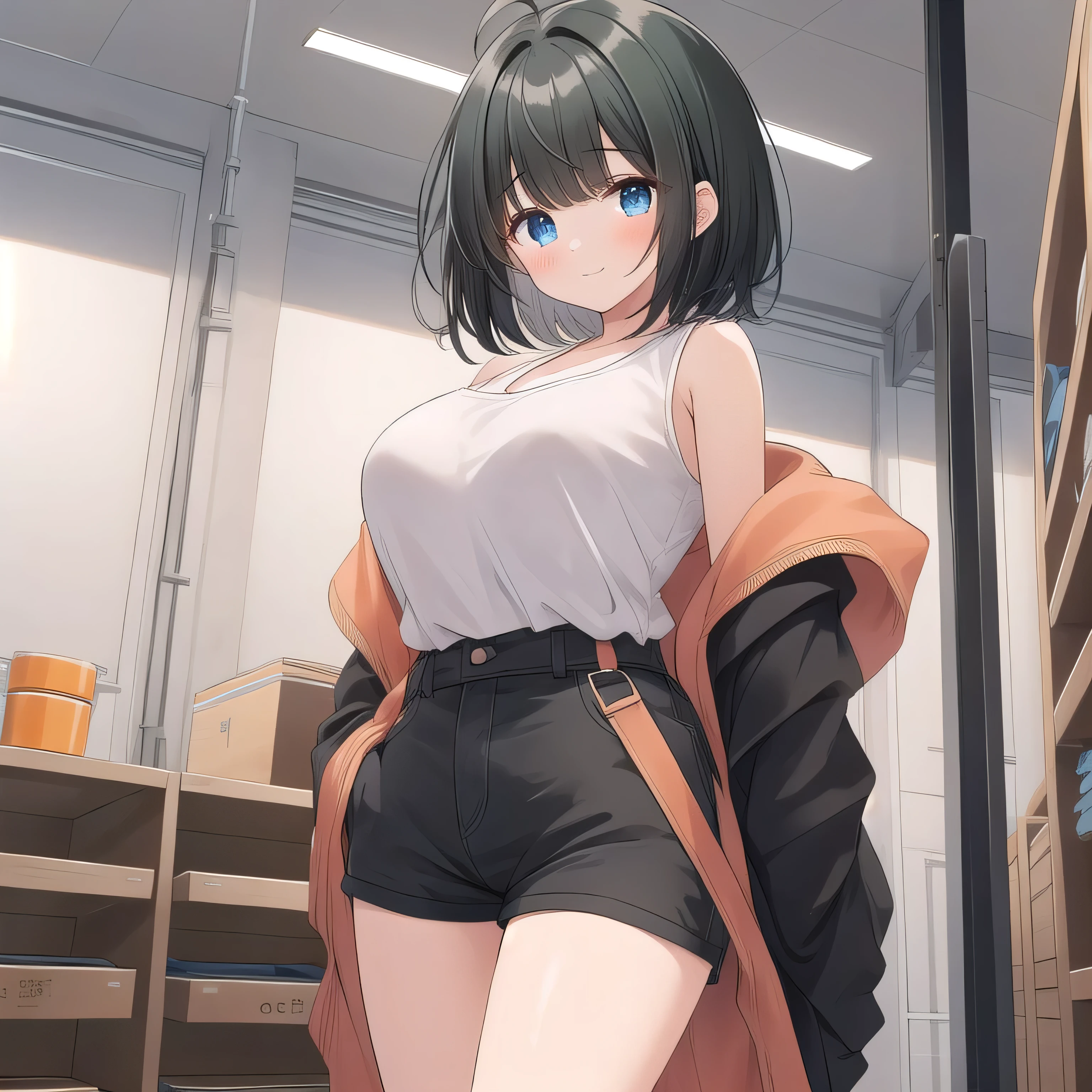 Spread your legs、 Clenched fist、 good, Wet, From below、toplesedium breast、sit、gym storeroom