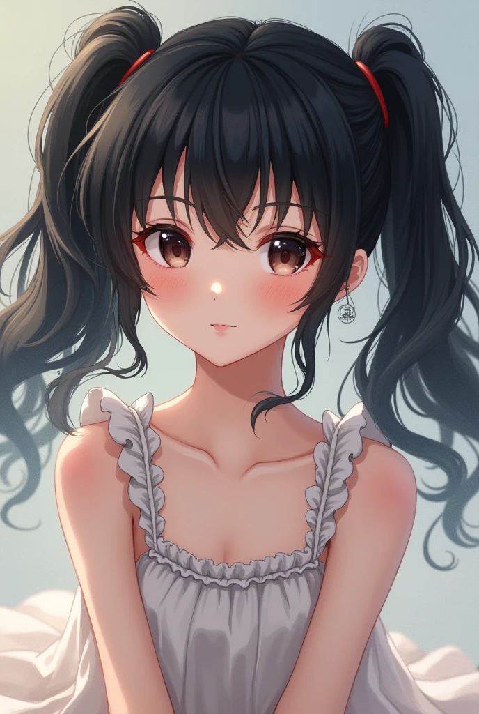 ((La mejor calidad)), ((Obra maestra)), (Detallado), Cara perfecta Chica anime con vestido corto, cabello negro y rojo, grandes senos, anime rostro perfecto en pose de guerrera de sexo femenino anime .