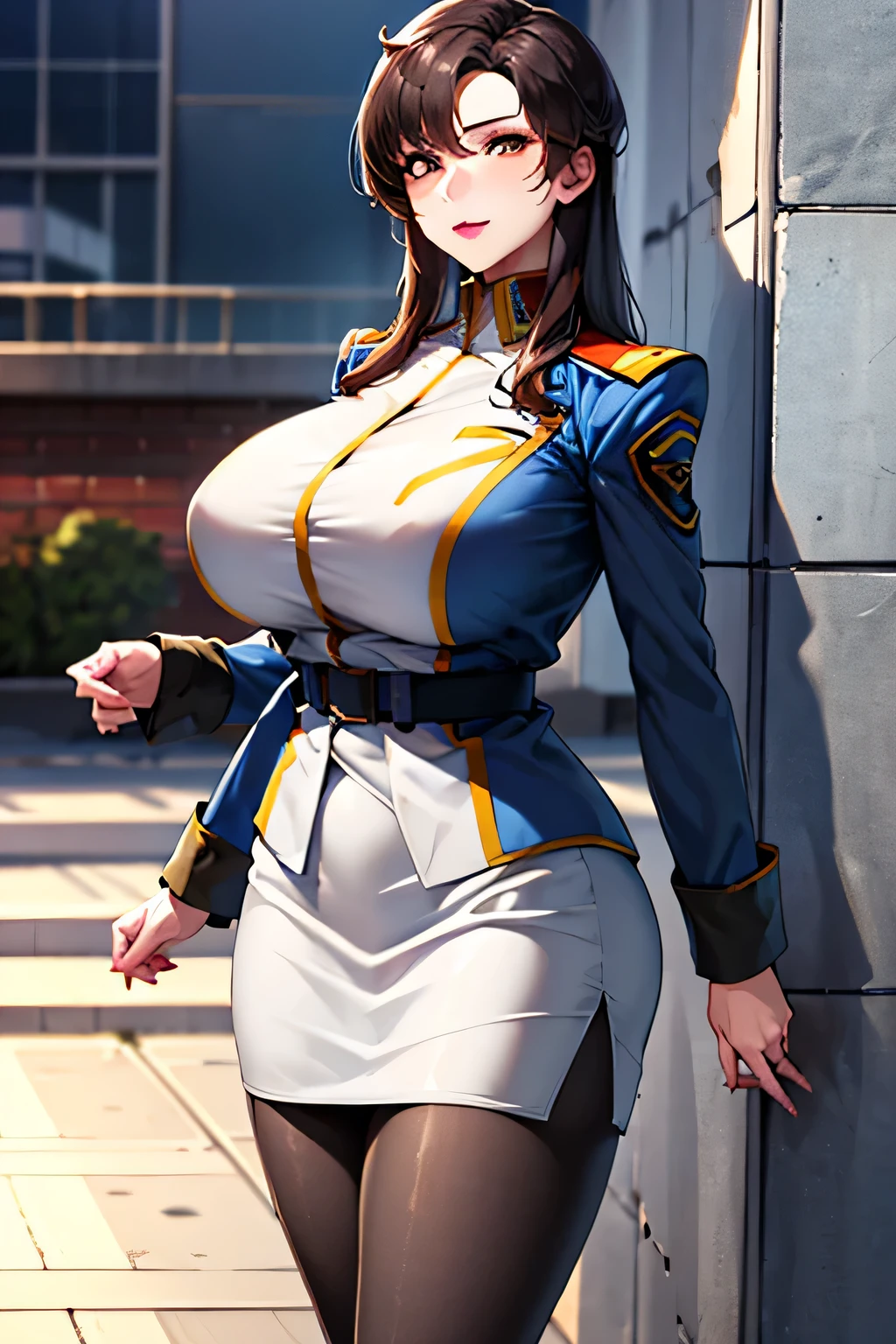 (best quality,4k,8k,highres,masterpiece:1.2),ultra-detailed,(realistic,photorealistic,photo-realistic:1.37),portraits, outfit,blue high cut coat,blue mini skirt,white shirt,perky breasts,beautiful detailed eyes,beautiful detailed lips,shy girl,blushing,thick thighs,bent over desk,classroom lighting,realistic lighting