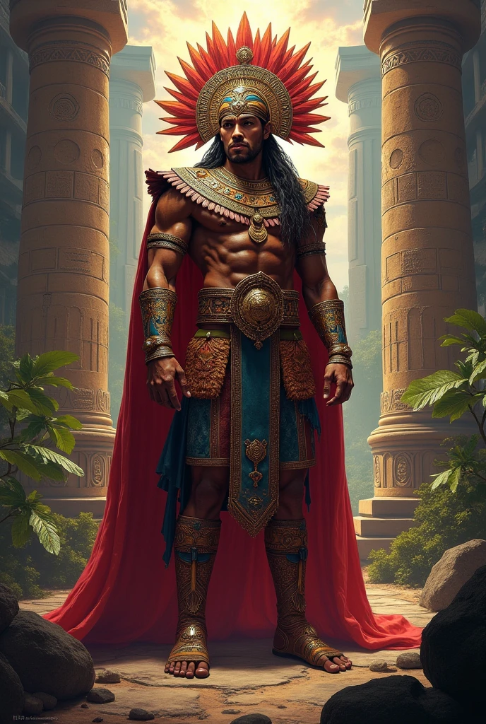 Young Aztec man character full body with white background for visual novel