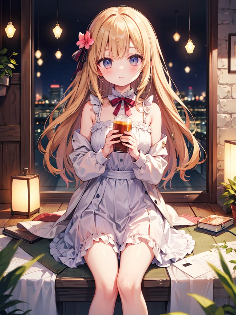 NSFW, sexy, erotic, a hyper-realistic anime-style girl VTuber with long, flowing hair and large, sparkling eyes is live streaming, sitting at her desk in an exquisitely detailed and cozy room adorned with intricate posters, plush toys, and various decorations. The desk is cluttered with streaming equipment illuminated by vibrant, colorful LED lights, creating a captivating and lively atmosphere. She is wearing an adorable outfit and holding a steaming cup of hot cocoa. The angle changes to an extremely dynamic and unique view, focusing intently on the surface of the hot cocoa, featuring an incredibly detailed and charming cute girl design as latte art, without a saucer. Her hand and part of her face are visible as she joyfully introduces the hot cocoa to her viewers. Elements of her live streaming setup, including a microphone, camera, and chat screen, are prominently displayed on the desk, alongside scattered mahjong tiles and a monitor showcasing an intense mahjong game stream. The background is rich with meticulously crafted items, enhancing the cozy and mysterious ambiance. The warm, inviting room light and vibrant LED lights provide a stunning contrast, creating a perfect balance of brightness and shadow. Every detail is rendered with the highest level of precision and clarity, showcasing the warmth of the scene and the allure of the hot cocoa with cute girl latte art, while emphasizing the thrilling mahjong game stream in the most breathtaking quality imaginable. The VTuber's enthusiasm and love for both hot cocoa and mahjong are vividly depicted, making her personality shine through in this extraordinary masterpiece. Enhance the overall resolution and detail to the highest possible level for a strikingly detailed and vibrant image.
