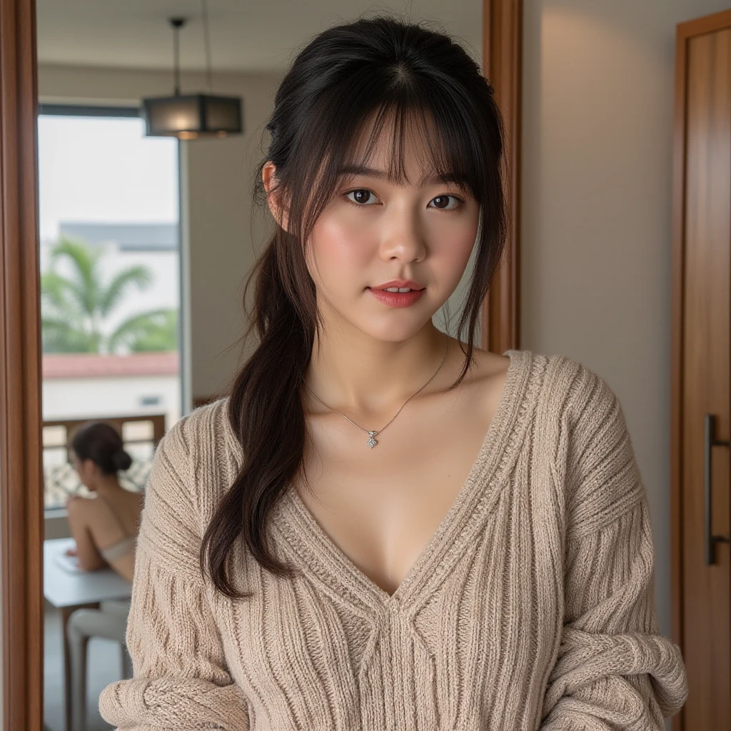 ((High-resolution images, masterpiece, Atmospheric perspective, 8K, Very detailed, Accurate, Highest quality, Single Shot)), (((Cute western woman masturbating))), (Casual Style), Jacket, Unbuttoned shirt, Swollen areola, (Round face, Realistic eye size, Droopy eyes, blush, smile), (((Stand and spread your legs, ))), (Bedroom,On the bed, At night), Blonde braids, Small earrings, Thin Necklace, (light makeup),