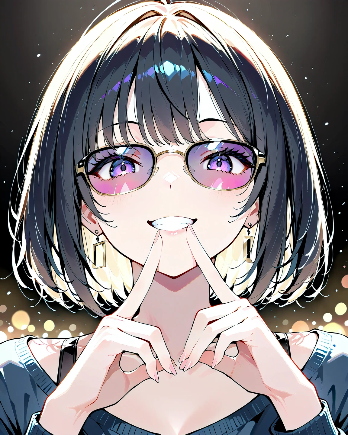 Masterpiece、top-quality、girl1、ultra-detailliert　Big glasses　ahe face、Acme face、put out the tongue、droolng、dripping saliva　Faces close、Facial Close-up