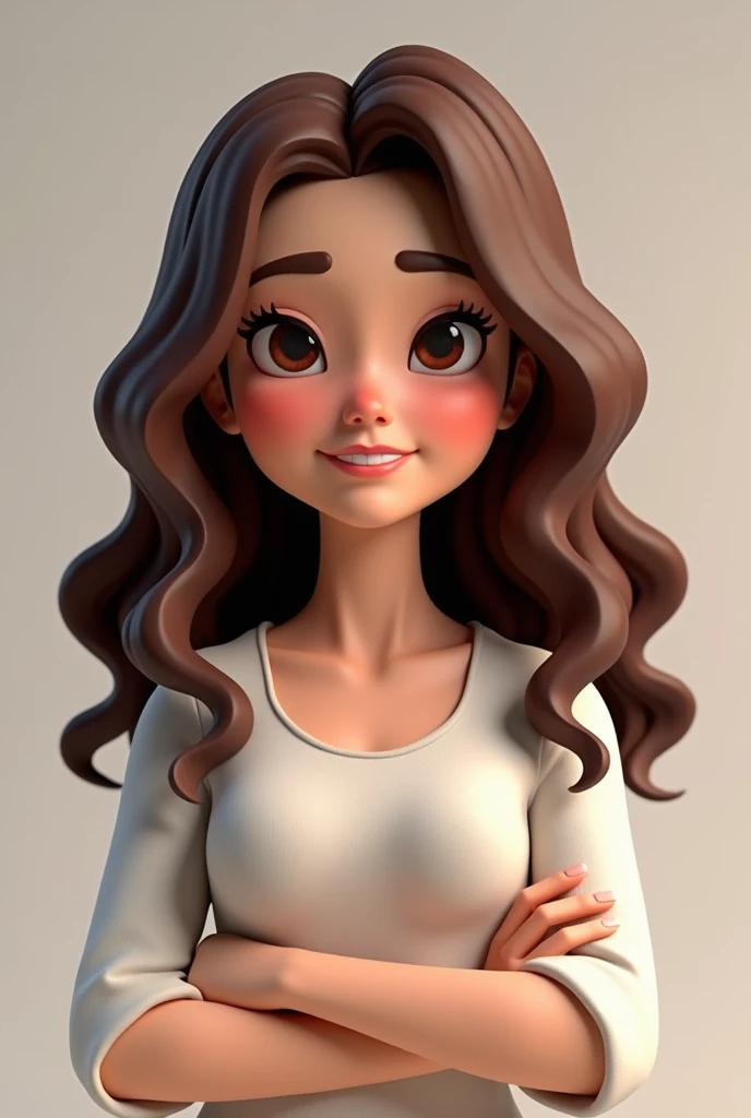 Create a Disney theme with long wavy brown hair with a red t-shirt and black pants on a white background