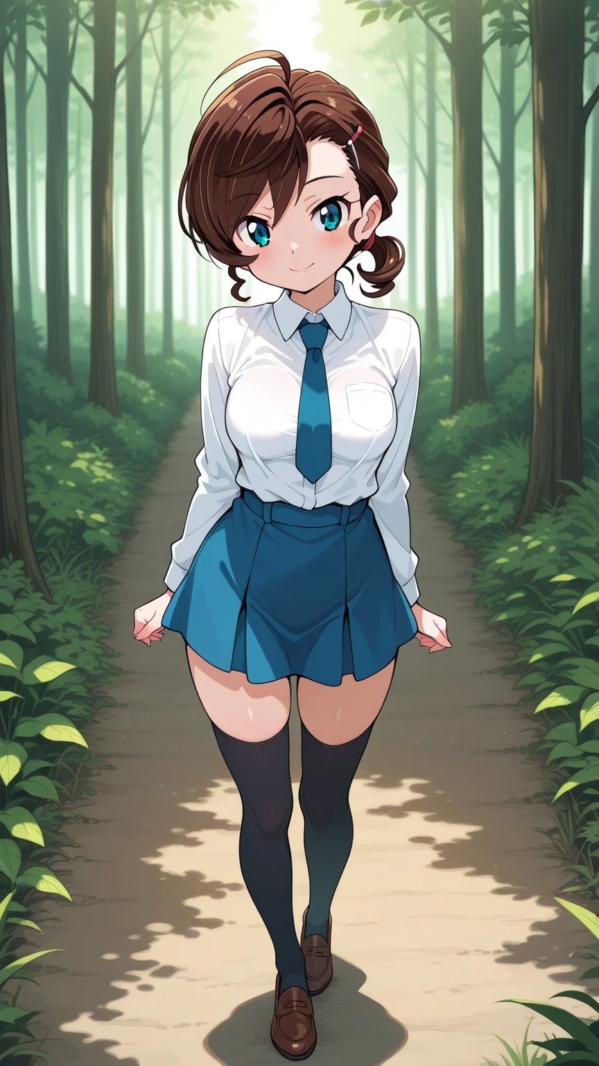 ((Masterpiece)), (best quality), 1girl, JuriAndou, smile, happy, beautiful outdoor setting, glasses, backpack, bus stop,shy, smiling , tears, upskirt focus view, green striped panties, panties close focus, under view, skirt lift, lowered panties, front view, wet legs