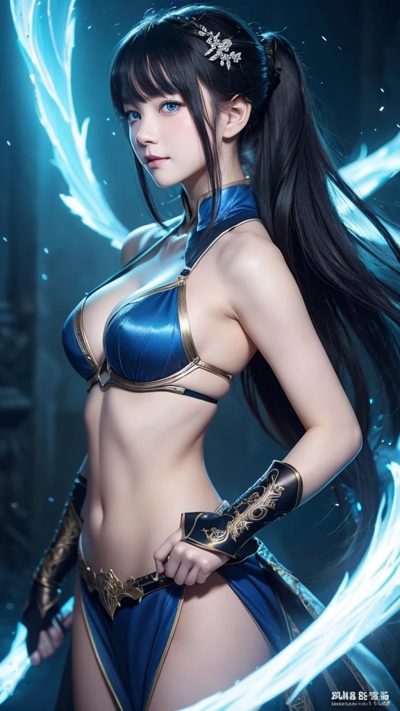 (Obra maestra:1.2), Mejor calidad, (illustration:1.2), (ultra detallado), hiper detalles, (delicado detallado), (detalles intrincados), (cinematic light, Mejor calidad Backlights), Delete line, solista, Cuerpo perfecto, (1 chica),anime a elegant girl, hat cap detailed glowing ribbon ultra detailed, style detailed, most beatiful, soft delicatessen hair, translucent dressing Phantom, long soft dressing,detailed glowing drawing(glowing color hands). black and white. Poster Original ink press octane render digital art stylized, standing in front of the with her magical sword and sword to release blue flame, cool black dregon tattoo on neck and who cut through infinity, she who has touched the void, (constituir), alto contraste, (mejor iluminacion, un extremadamente creado y hermoso), (cinematic light), vistoso,