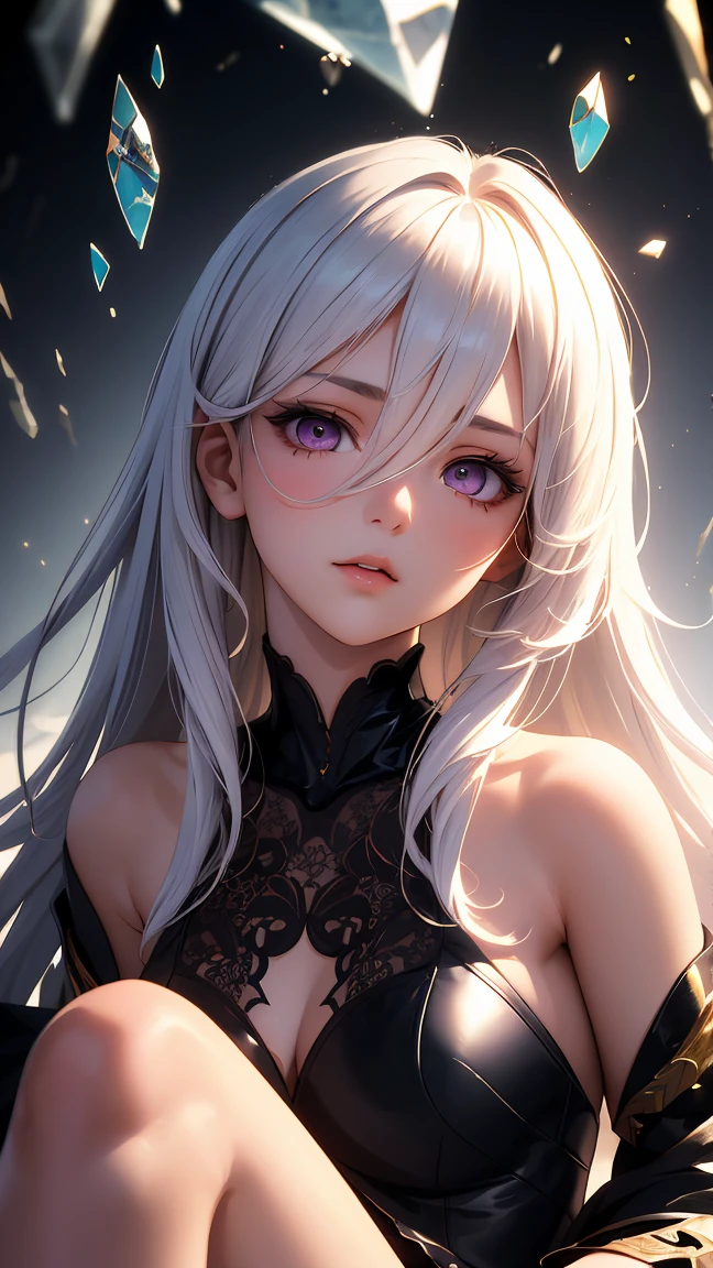 beautiful older woman with long grey hair and dark grey eyes