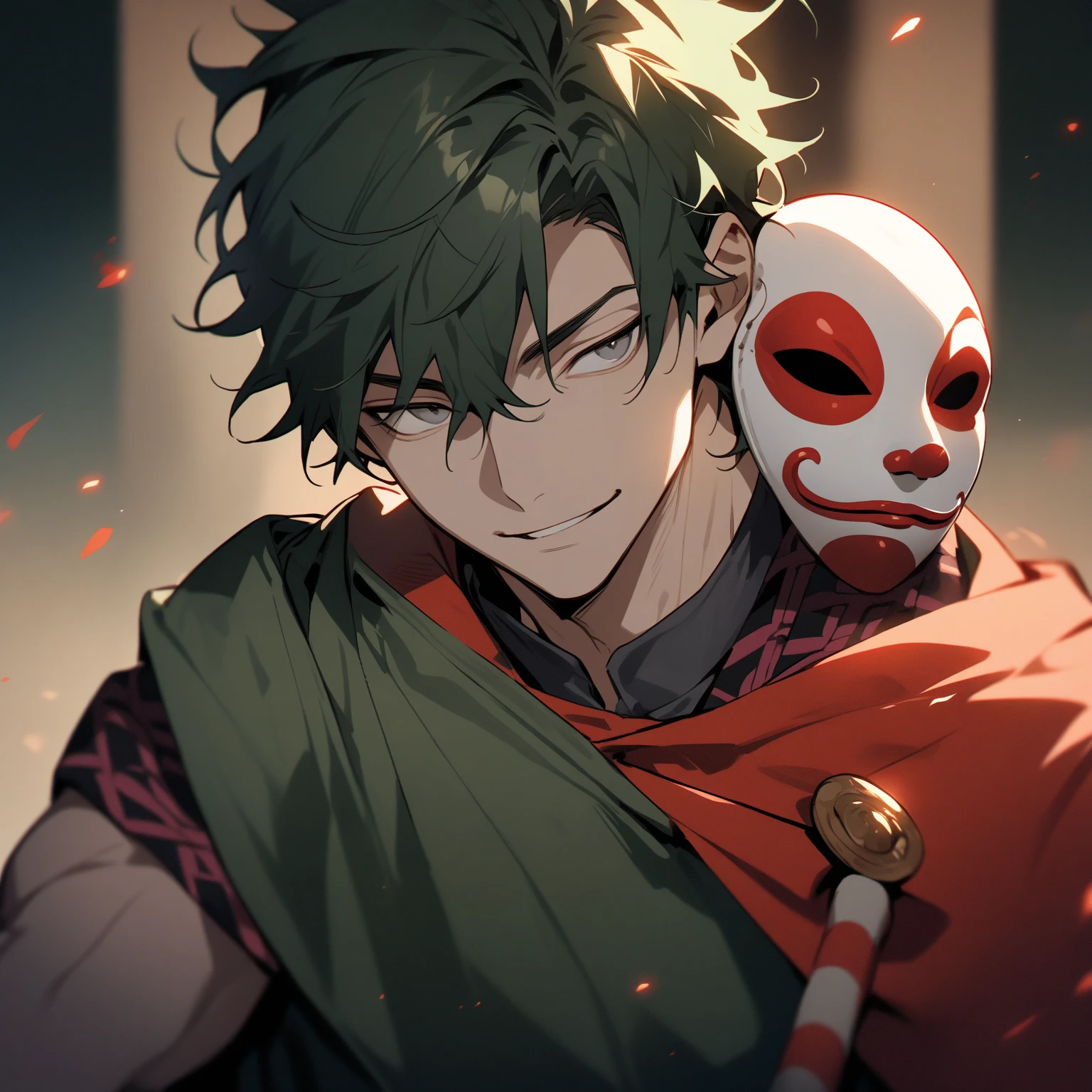 Daki from demon slayer, playful smile, sweating, side  