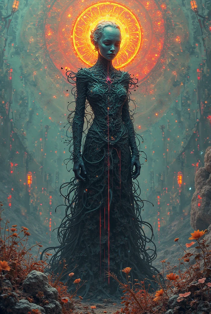 From the depths of an ancient crypt, a mesmerizing messenger from the underworld emerges, its body engulfed in ethereal flames, the environment is a labyrinth of dark passages and ancient tombs, the atmosphere is eerie and haunting, 3D artwork, using advanced rendering techniques to create a surreal and immersive experience