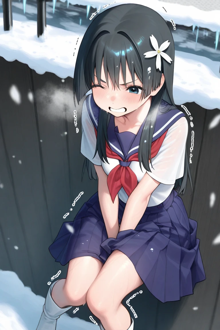 ((Angle from the inside of a girl's skirt))、((Snow White Pantai))、White bra、Girl in Love、((Black-rimmed glasses))、Dark blue tight mini skirt、(((Pinch the hem of the skirt with your fingers and lift it to show off)::、Troubled smile、校服、Black hair one-sided side tail、10years old girl、Sit across from each other、Sitting at a desk、((There is a crotch muscle in the panties))、((White, mushy liquid splattering on your feet))、Navel out、((Upper body naked))、((Focus on the foot))