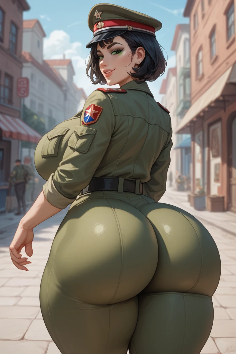 masterpiece , raw camera , super high quality , volume lighting, HDR, maximum resolution, beautiful girl , military style , Call of Duty game clothing styles , common game characters , camouflage and sexy clothes , muscular woman with huge hips , Slim and cinched waist , Everything is very detailed, sexy position, green eyes, wet lips, whole body, war scene background , 8K, full body (NSFW breasts), hdri, extremely naked, nude, nua, pelada, nsfw, gigantic breast 1.9