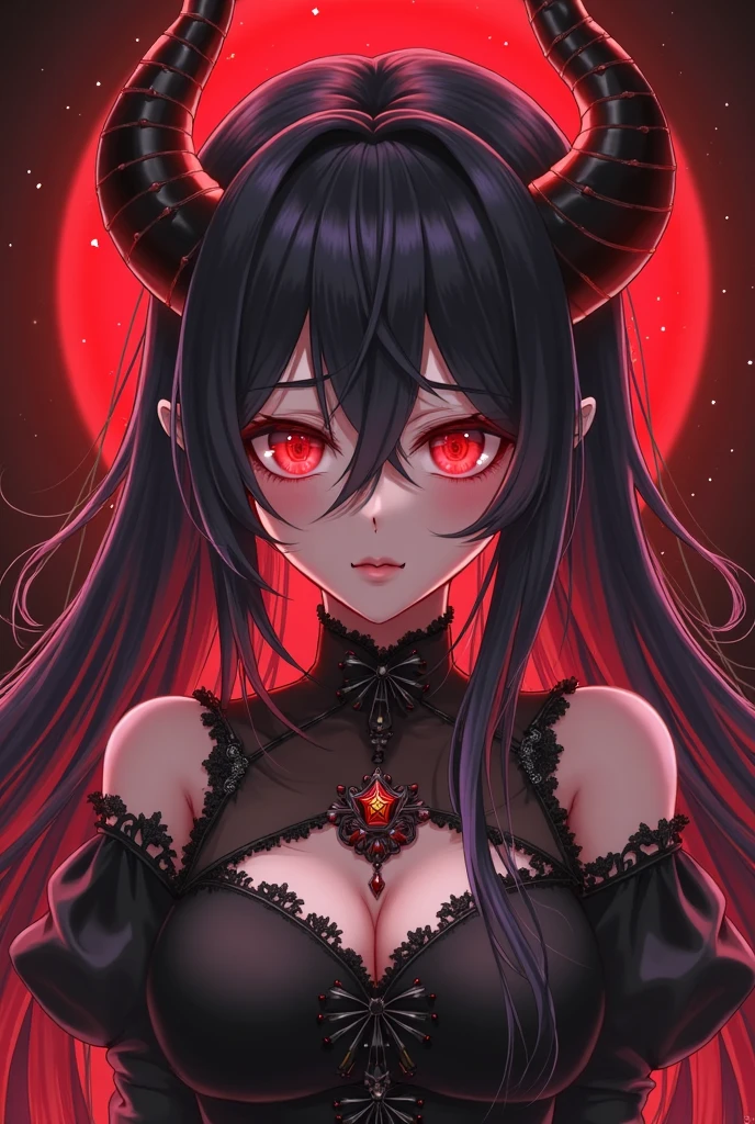 Anime girl with long hair and horns dressed in black., demon anime girl, portrait of a female demon, beautiful together, demon girl, mika kurai demon, portrait of demon girl, together, together in sundress portrait, the portrait of the dragon girl, detailed digital anime art, made with anime painter studio, together in tight short dress, seductive anime girl, Whole body