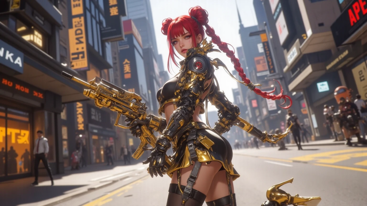 top-quality、masterpiece、超A high resolution、(Photorealsitic:1.4)、Raw photo、女の子1人、red hairs、glowy skin、1 Machine Devil、large metal wings、Metal horn、((super realistic details))、portlate、globalillumination、Shadow、octan render、8K、ultrasharp、Colossal tits、Raw skin is exposed in cleavage、Black fiberglass body、Details of intricate gilded ornaments、Sumerian details、About Cyberpunk、Glowing LEDs、IC chips、Data Links、Hydraulic cylinder、highly intricate detail、Realistic light、Red Eyes、radiant eyes、Facing the camera、neon details、Mechanical limbs、blood vessels connected to tubes、Mechanical vertebrae attached to the back、mechanical cervical attaching to neck、cowboy shot、Wires and cables connecting to the head、Luminous tube、Small LED lamp、Orange Character Catch Light、