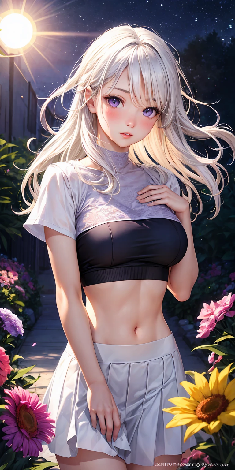 Nipples faintly visible through pure white clothing,Small Bust,mini skirt,White panties