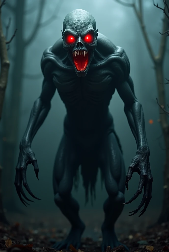 horror movie character, monster, faceless, lean body, with big fingers and big sharp nails, in chase pose