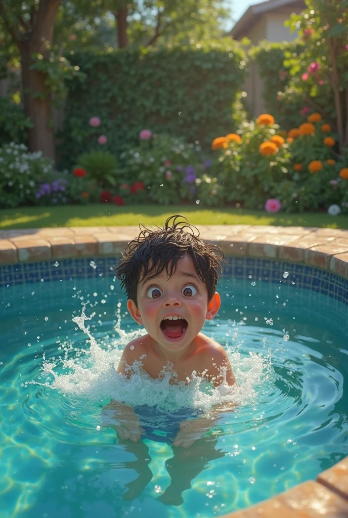 17 year boy making swimming pool at home shocked face reaction hands flying 