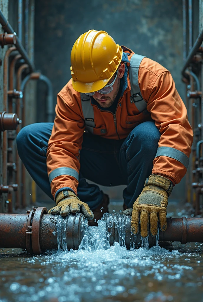 effluent treatment plant operator performing analysis in the tank, working at the company SENGÉS PAPEL E CELULOSE outdoors near the tanks, uniform blue