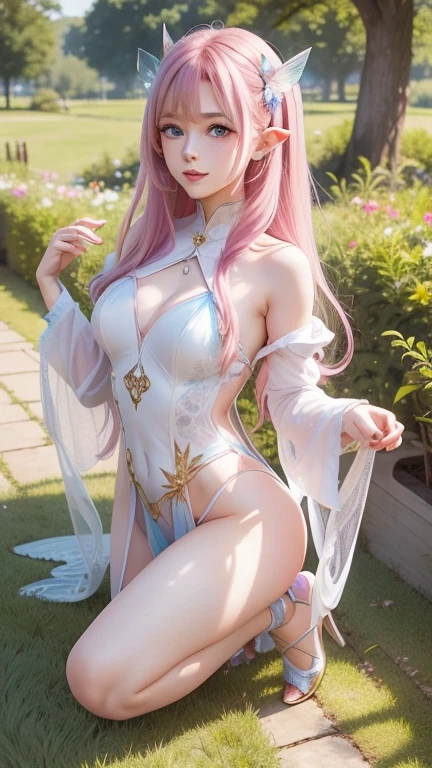 8K Ultra HD、Digital SLR Camera、soft light、high quality、Volumetric Lighting、frank、photo、high resolution、4K、8k、Bokeh,The eyes and face are very detailed,delicate and thin eyebrows, Beautiful big eyes,eyes highlights,Clear eyes, Delicate lips, The smile, Pretty Face,Small round face, Create stunning girl images, warm color, Very high color saturation,The legs look very long from the front,dynamic poses,Normal standing posture,(Looking at the audience:1.1),black background,Chinese martial arts girl,Full figure,Golden Ratio, Minimalism,Transparent and visible skin, Transparent clothing,Transparent Suzhou embroidery Hanfu,Sky blue hanfu,Transparent silk long sleeves, Shiny bikini underwear,Pink Hair、Gradient Hairstyle,(Cleavage、Perfect breasts、sexy、very detailed breasts, d cup size),(Transparent knee-high socks,Garter belt、garter rings、Leg garters)