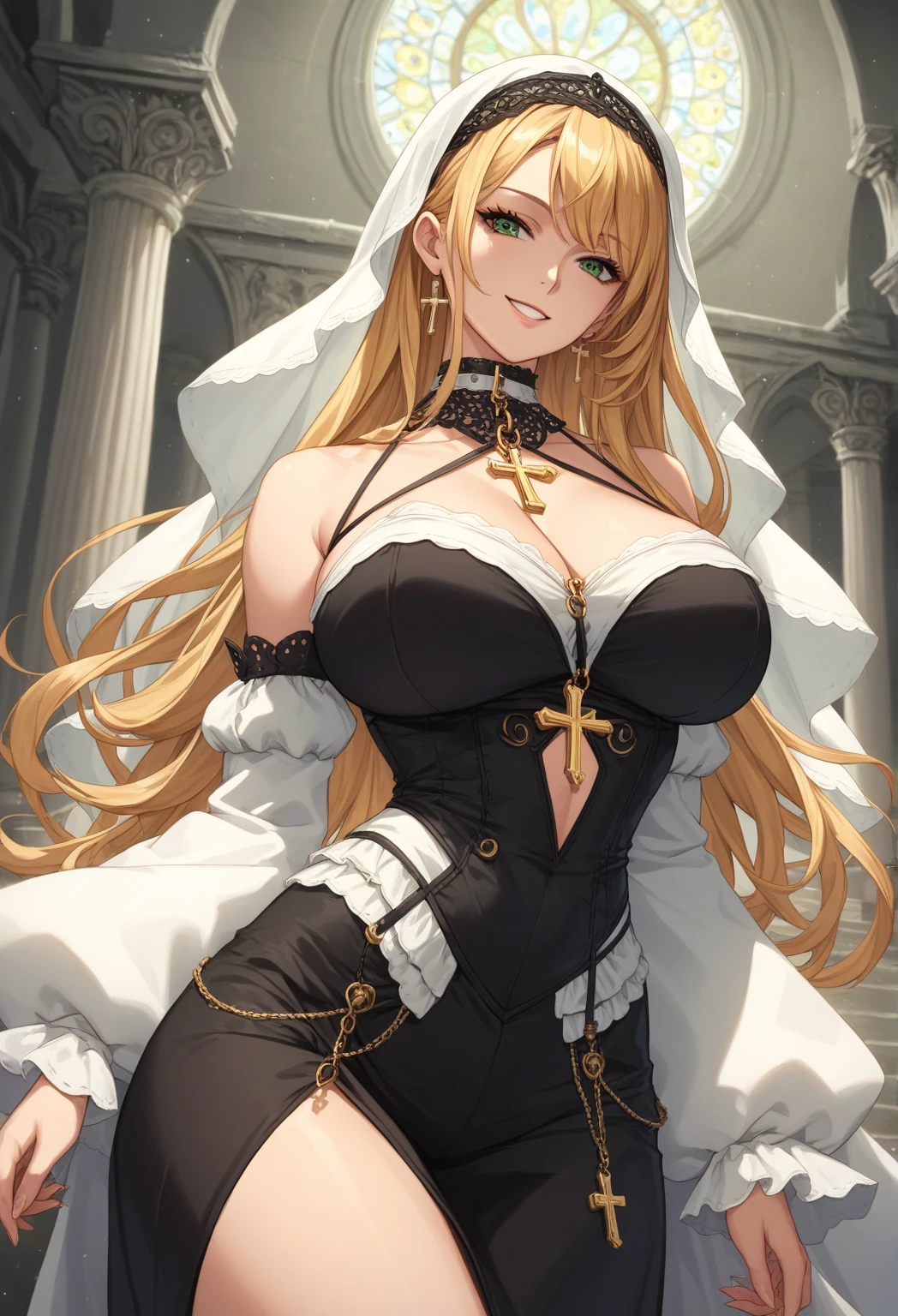 Blonde, tears, masterpiece,One person, Highest quality, Large Breasts, Soft Light, Background blur, Angel Halo, Textured skin, Heterochromia, Majestic Church Artoria Pendragon,crown,