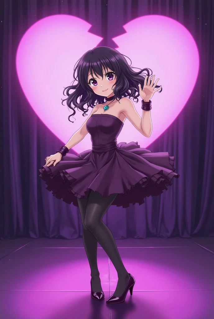 Kyouko Kirisaki, , Bobcut, short hair, Black Hair, Purple eyes,　　,　Live Stage, Big Breasts, formal dress　alone