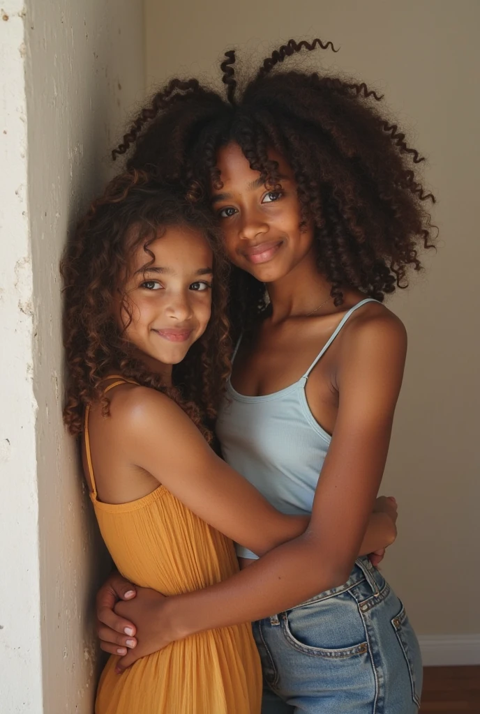 Young mulatto teenager, Blue-eyed, curly, light brown hair 
