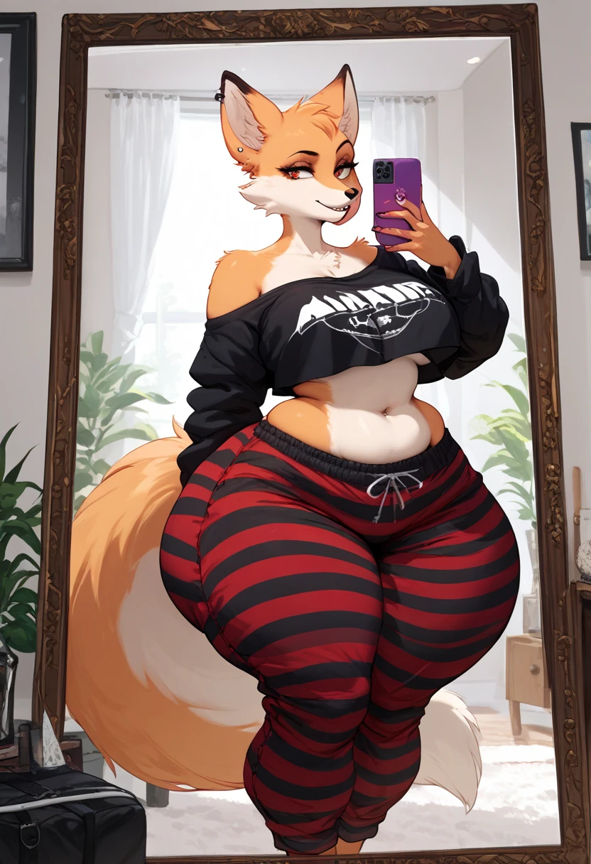 masterpiece, Best quality, antro, Furry, deer, Doe, Long eyelashes, plump, big breasts, big butt, Red hair, square hairstyle,shoulder-length hair, Cinematic lighting, Scattered light, A high resolution, high detail, ultra realistic, nice smile, smiling, Reference, full height, вид в full height, deer hooves, a tall girl, looks from the front, standing straight, full height, coming, stepping, strolls, You can see the legs, hooves are visible, Deer tail, Dressed in underwear, , Reference персонажа