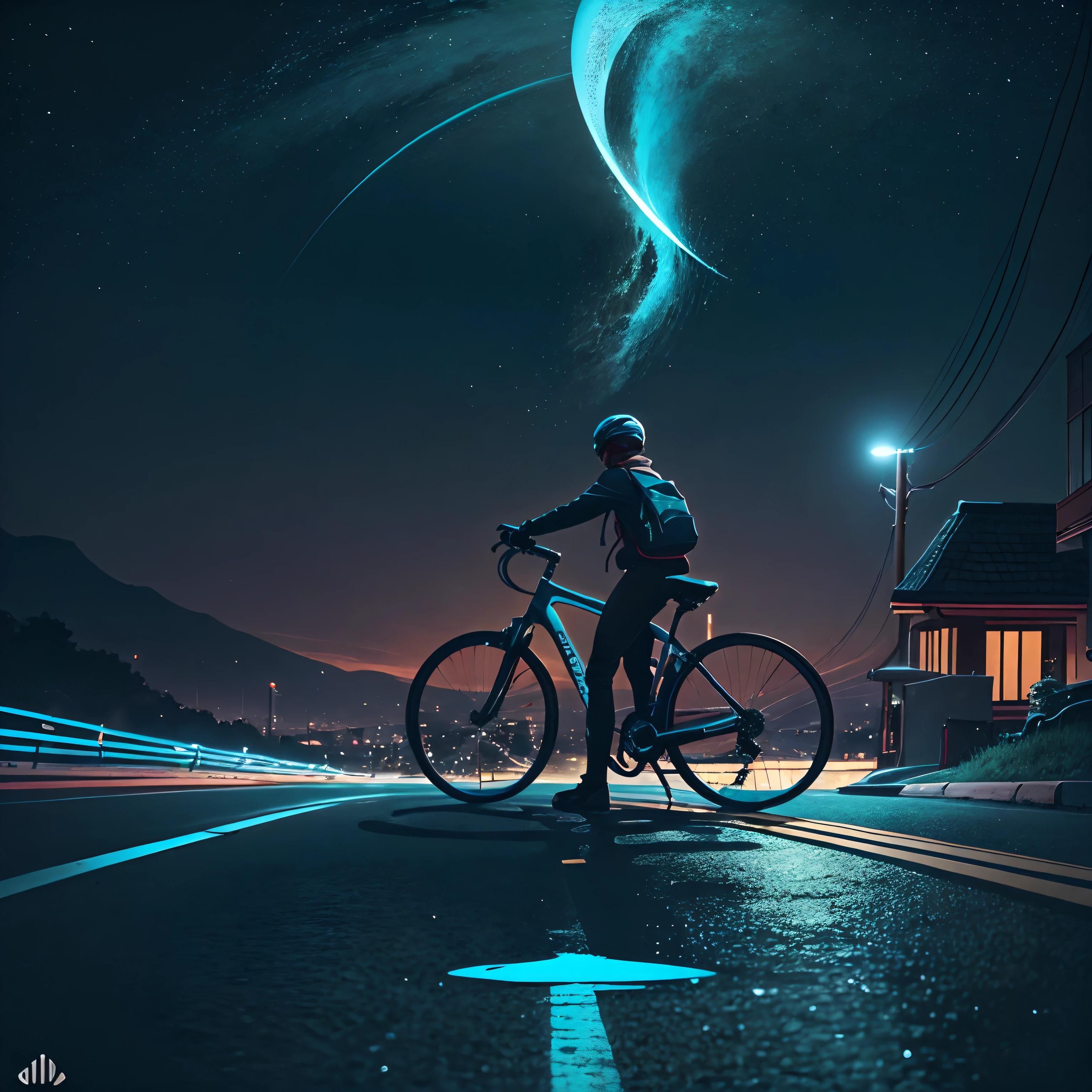 The logo adopts a minimalist and elegant style to reflect the simplicity and freedom of urban cycling. It presents the name "Eliminate on Bicycle" in a modern and clean typography, similar to a watermark, that adds a touch of sophistication. The color palette is mainly composed of shades of blue and pumpkin, with subtle touches of black to balance the composition. Blue represents serenity and confidence, while the pumpkin adds a touch of energy and enthusiasm. The colors also remind us of the sky and nature, evoking the idea of adventure on the roads and mountains. In the center of the logo, There is a stylized silhouette of a bicycle, symbolizing the essence of urban cycling and the quest for discovery. This image of the bicycle merges smoothly with the horizon, suggesting a continuous journey and the freedom to explore new paths. best quality vector 2d 4k