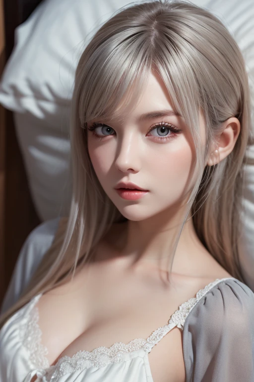 (((female teacher lying in bed)))v6, (v6,)(long blonde white hair)), full body naked, visible, first-class, ultra hd, raw photography, realism 1.25), (bright lip gloss, long eyelashes, smooth) face, bright skin, natural shadow, wide light, wide light, depth of field, intense color, subtle caustics: 0.8), slender lower body, (absurd, high resolution, ultra-detailed), sexy pose,