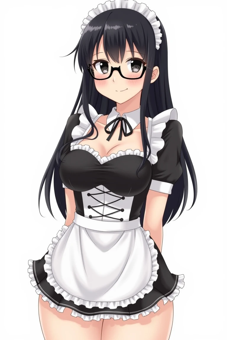 (melhor qualidade, obra-prima), (Retrato 8K), (Corpo BBW), 1Meninas, (tanned skin), (cabelo curto,preto), (franigtails), (maid), (olhar sedutor), ( eyeglass), rechonchuda, emphasis on the thighs, Pose sexy, middlebreasts